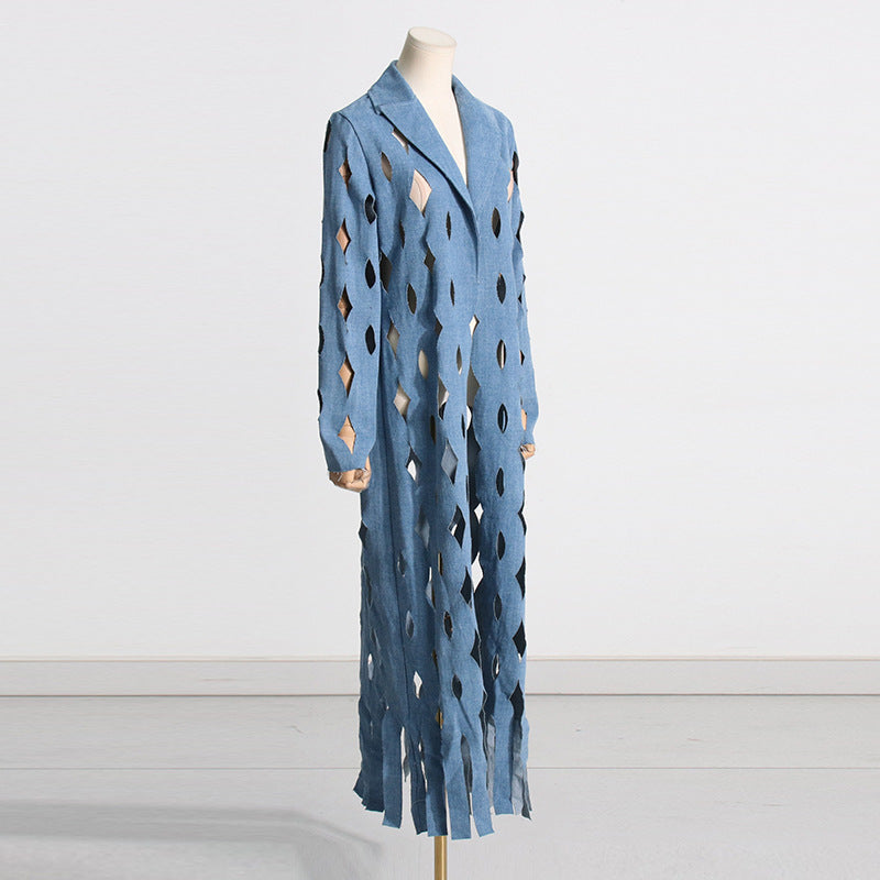 Women's Hipster Twisted Ripped Fashion Design Long Jackets