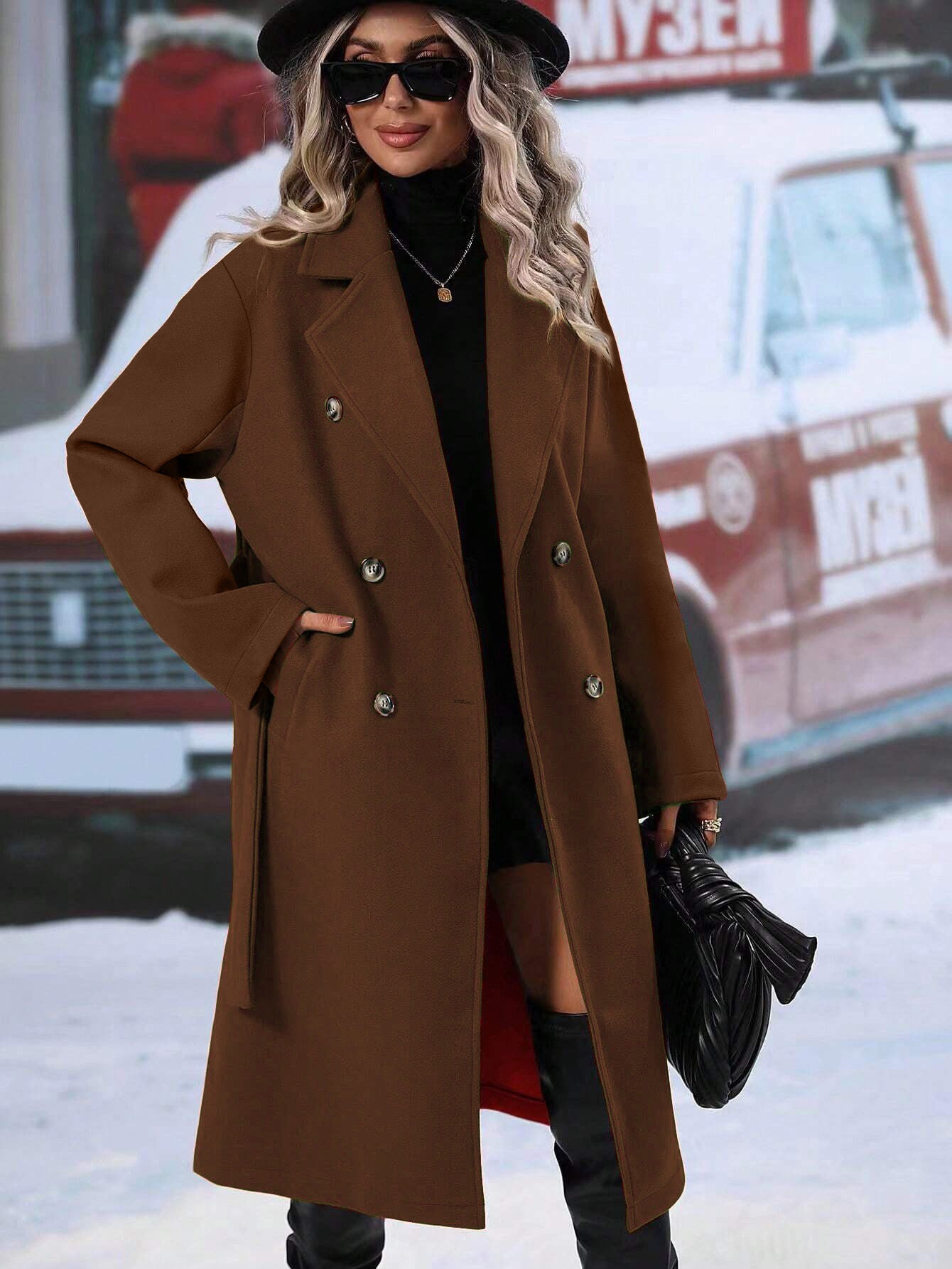 Collar Thick Woolen Lace Up Double Coats