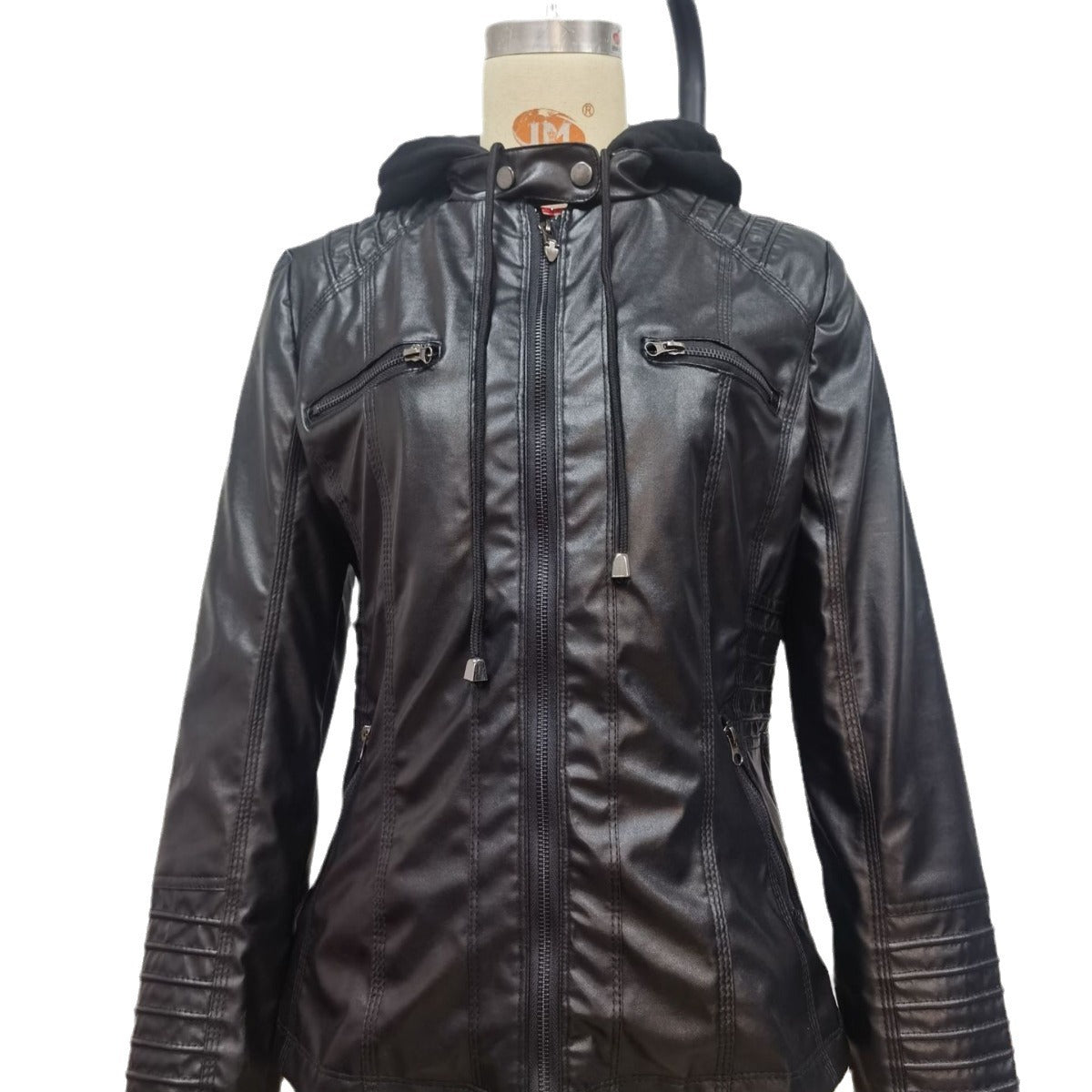 Women's Hooded Leather Two-piece Detachable Large For Coats