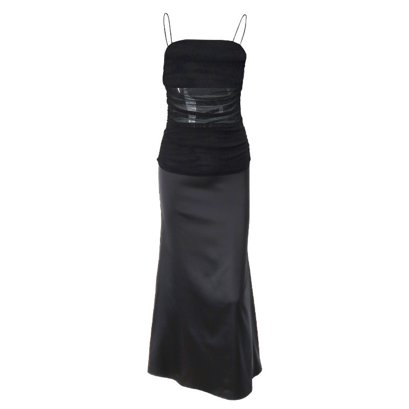 Women's Lightly Mature Mesh High Waist Slit Slim Fit Dresses