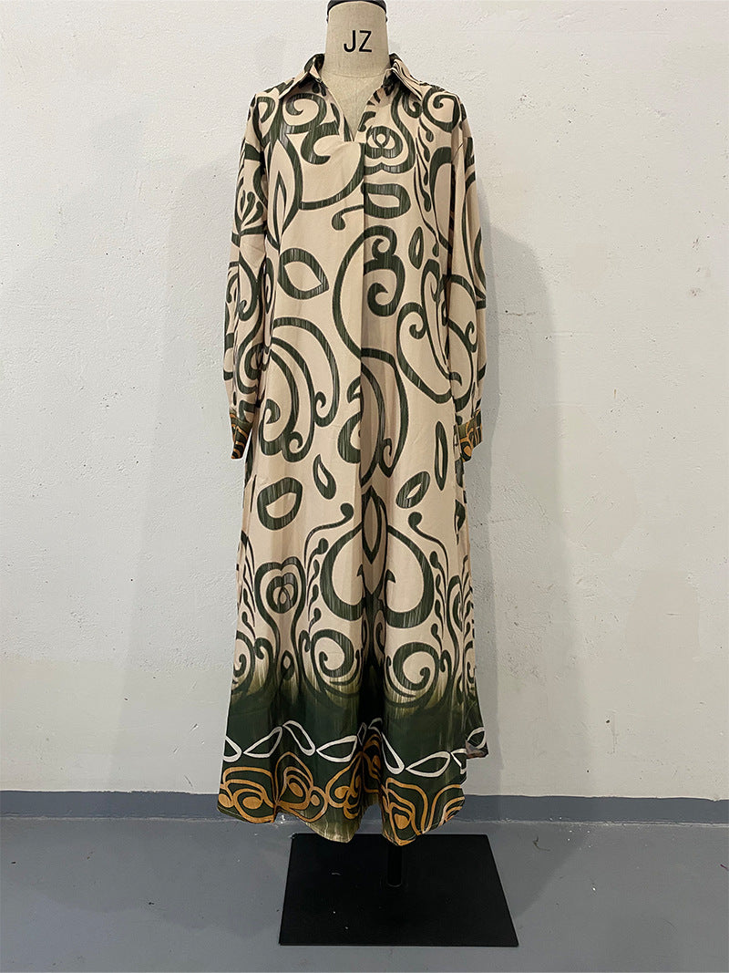 Women's Summer Fashion Printed Long Sleeve Loose Dresses