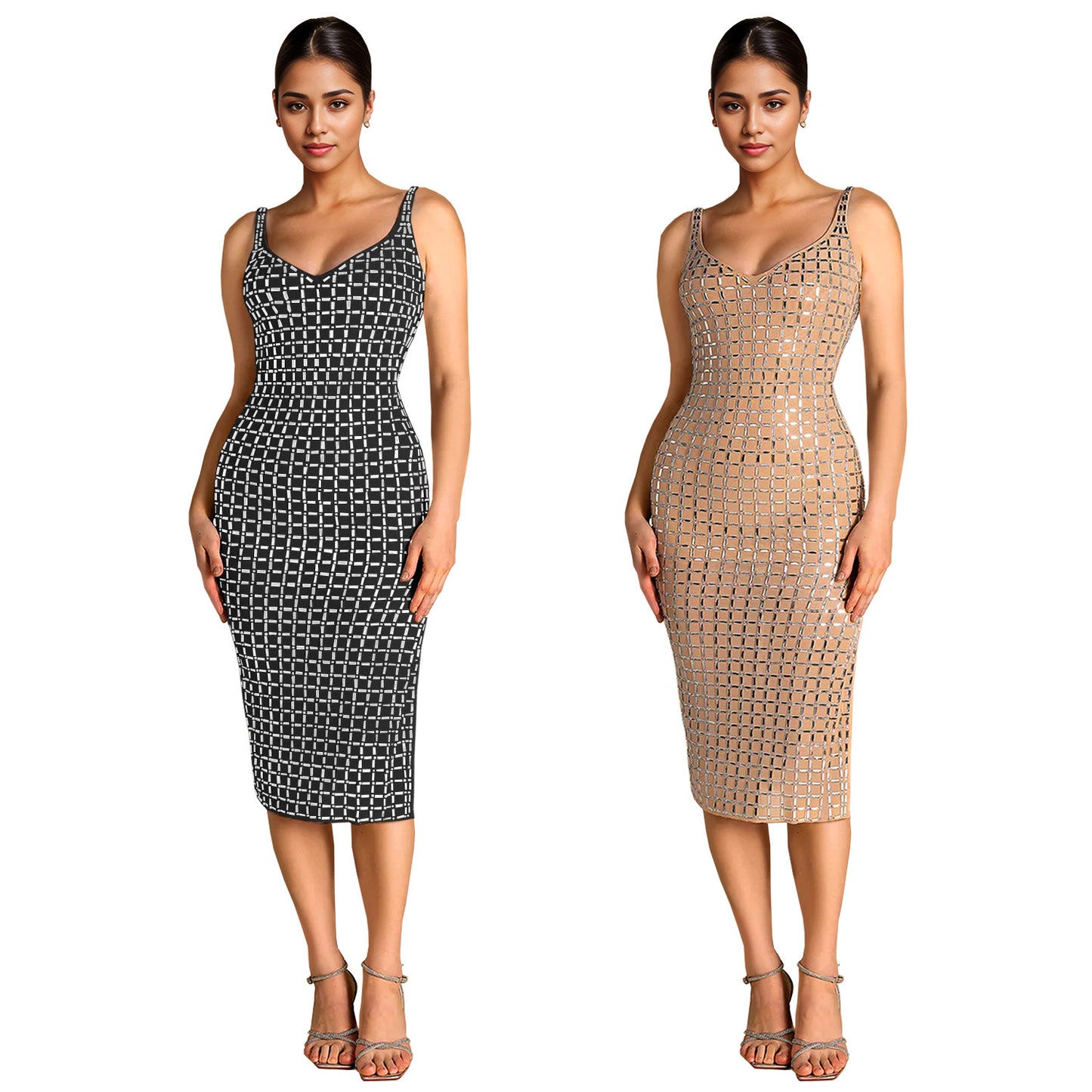 Women's Sexy Backless Hot Drilling Sling Bag Dresses