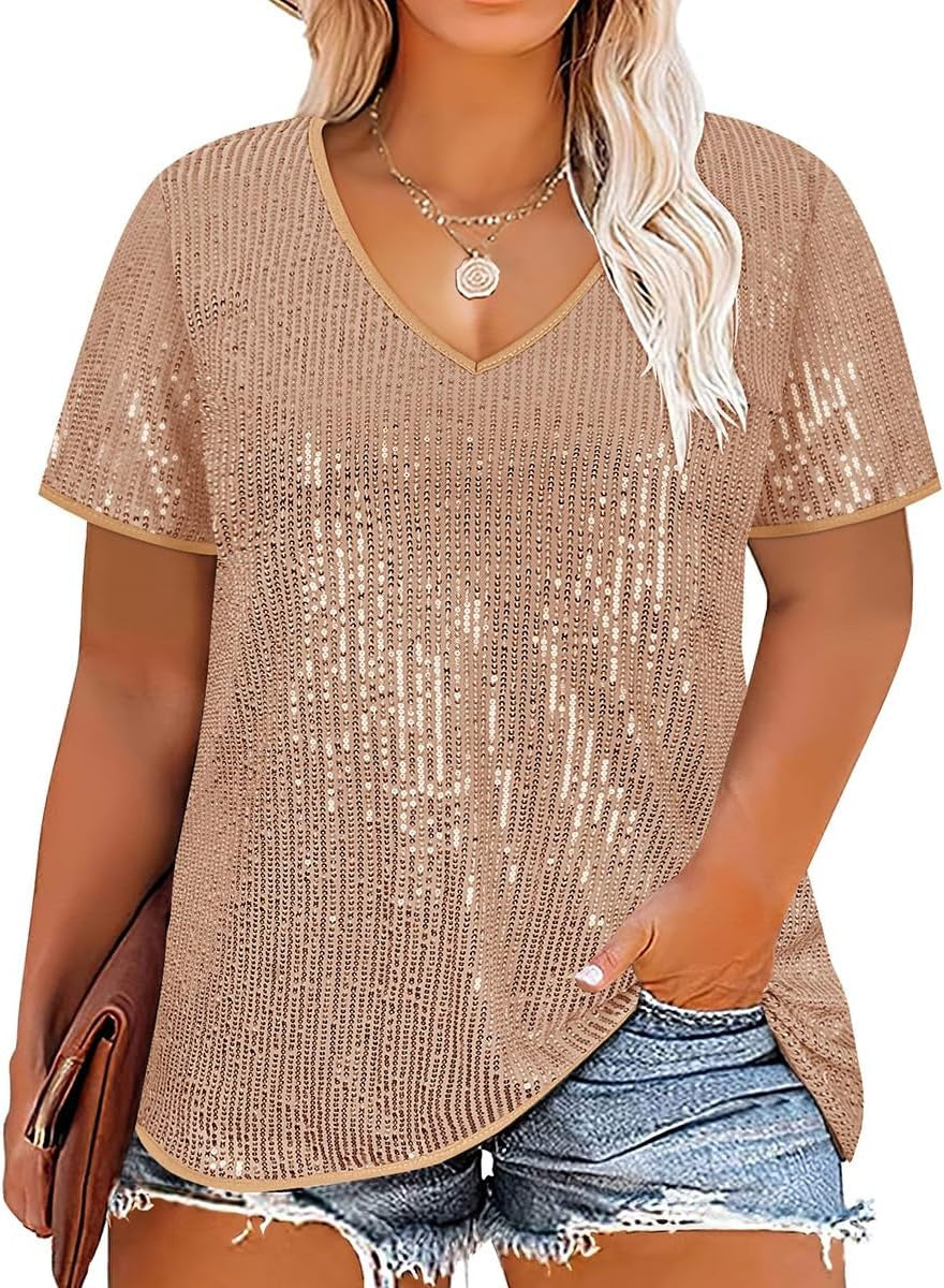 Women's Cross Summer Sexy Sequined Sleeve Loose-fitting Blouses