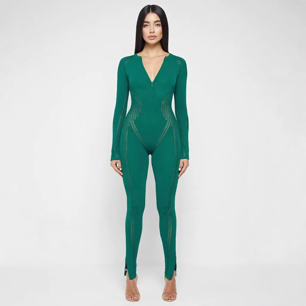 Women's Sexy Tight Trousers Fashionable Striped Knitted Sweaters