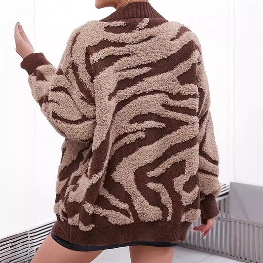 Women's Source Jacquard Long-sleeved Mid-length Overcoat Sweaters