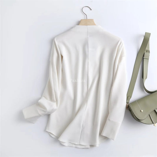 Women's Autumn Professional Round Neck Chiffon Solid Blouses