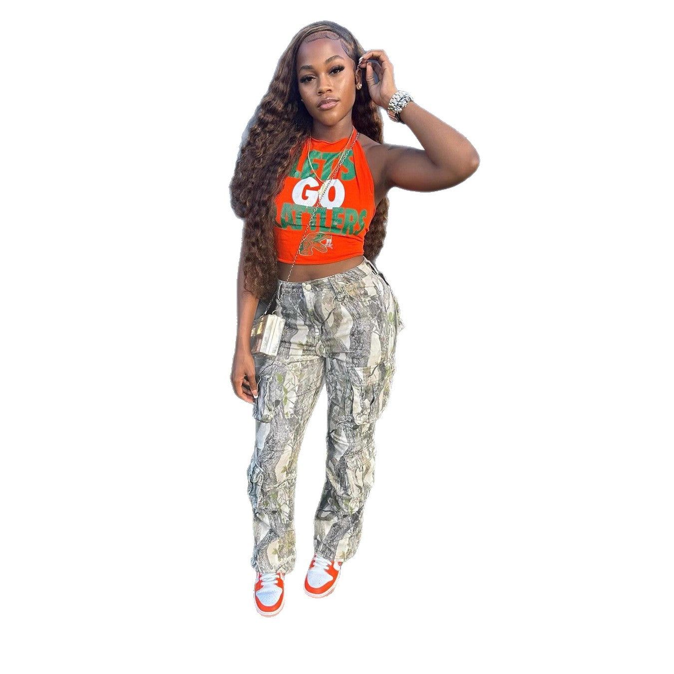 Women's Autumn Stitching High Waist Camouflage Pocket Pants
