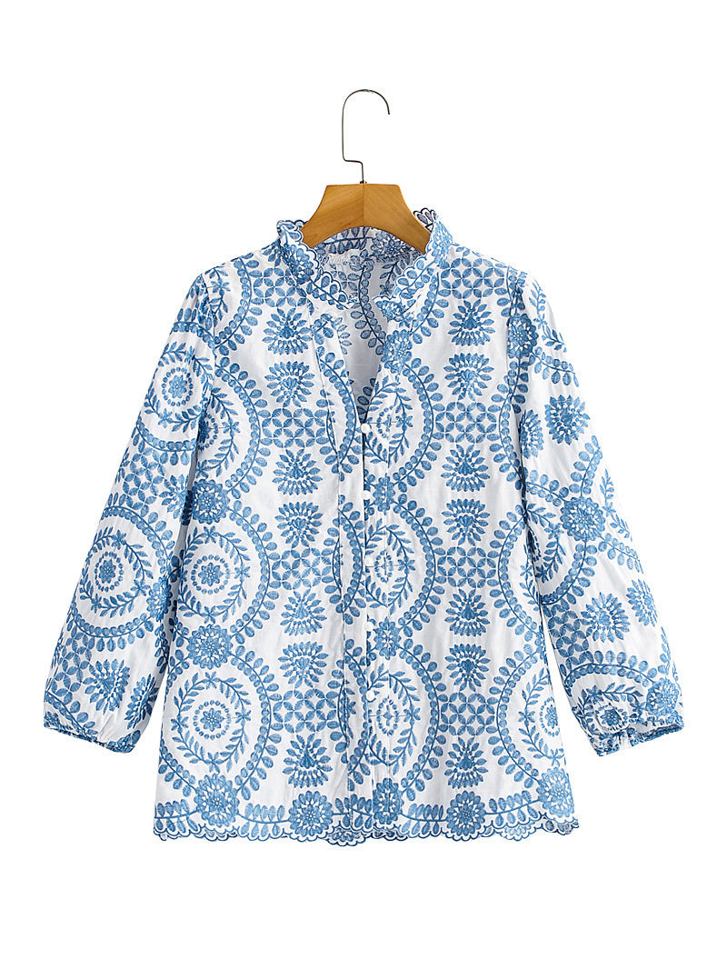 Women's Graceful Embroidered Shirt Long Sleeve Blouses