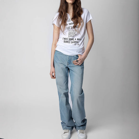 Women's Summer French Niche Front English Letter Blouses