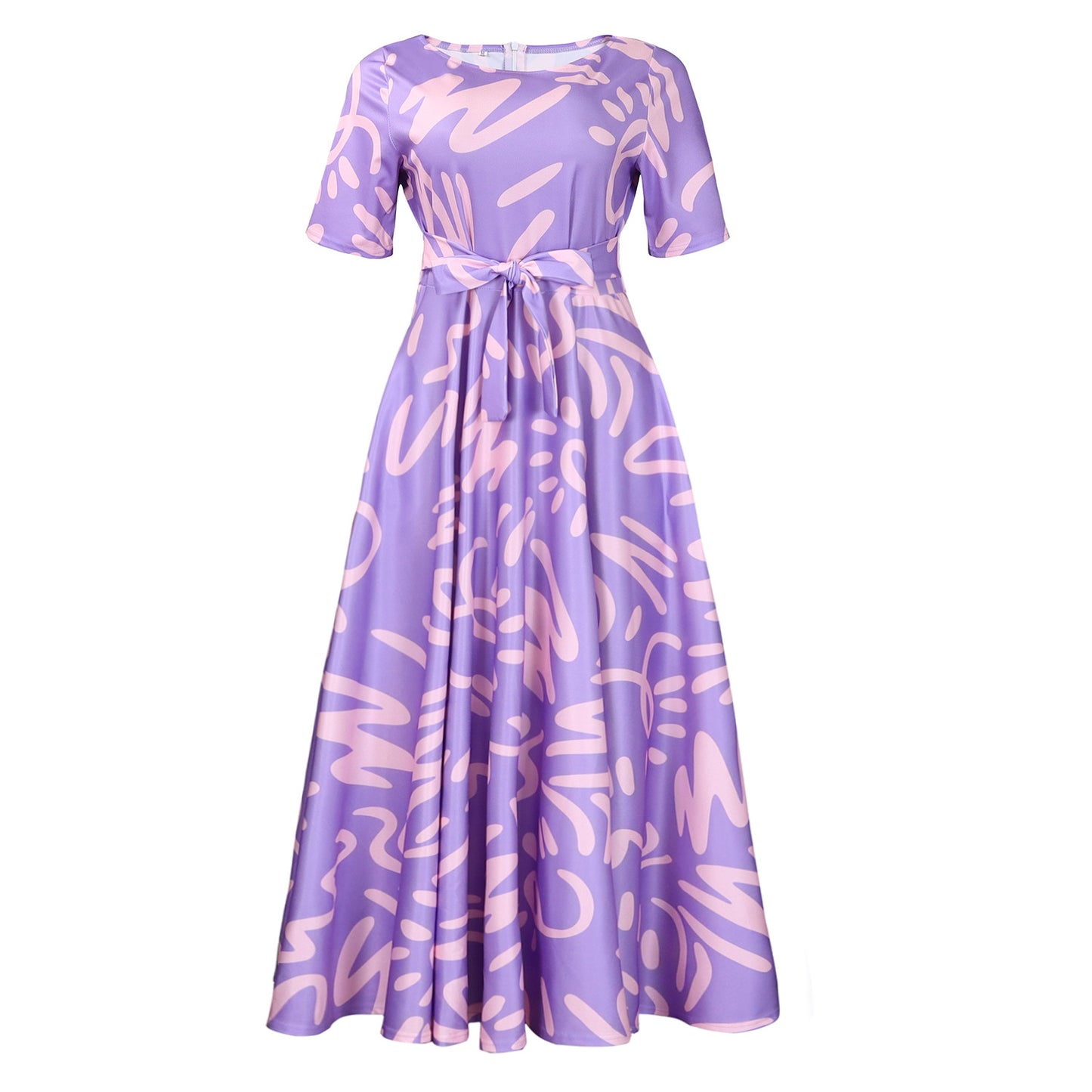 Printed Sleeve High Waist Big Swing Dresses