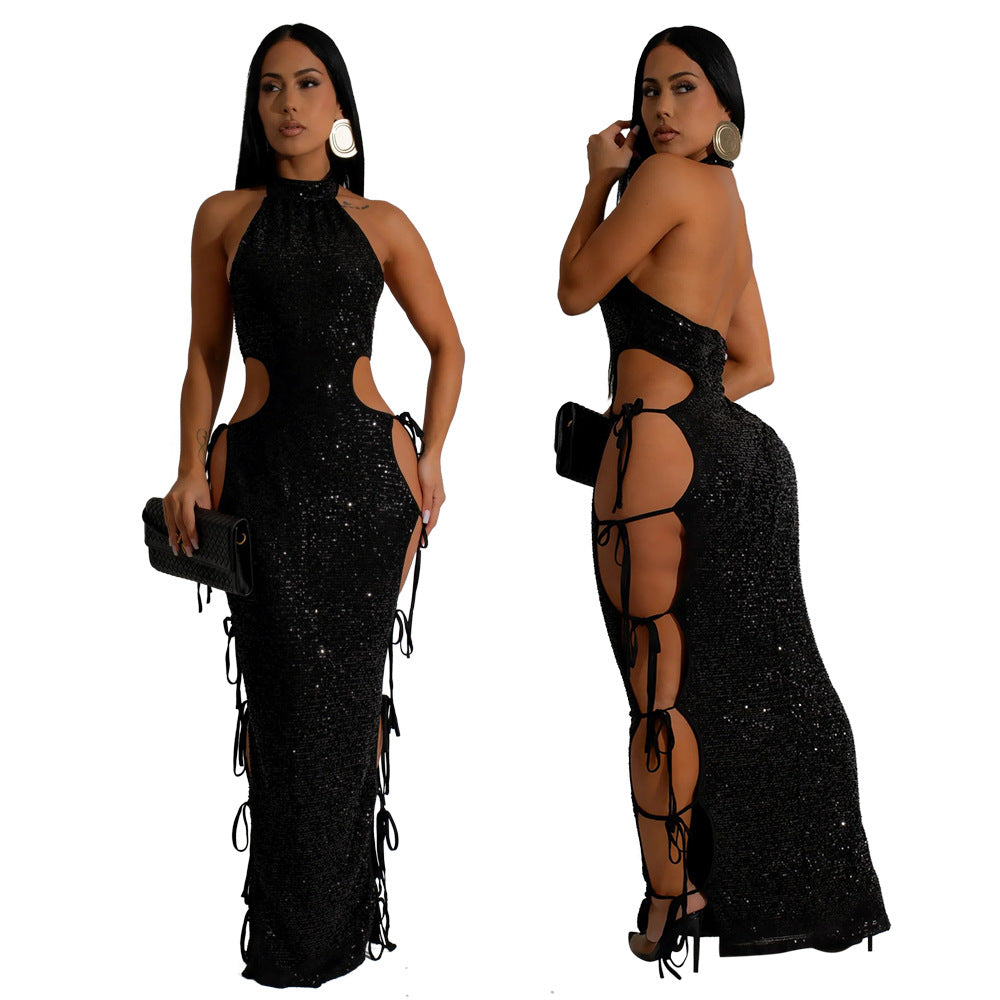Women's Cutout Sequin Elegant Sexy Dress Long Dresses