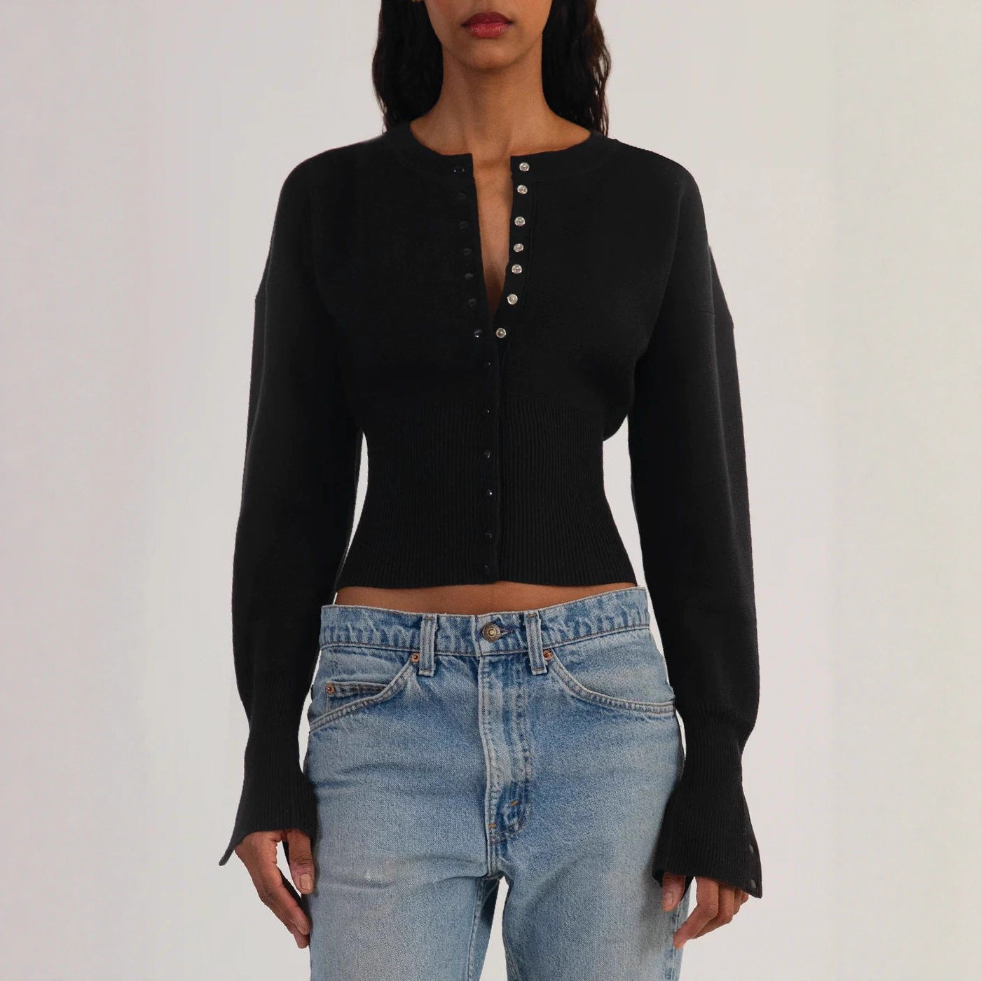 Women's High Waist Round Neck Single-breasted Sweaters