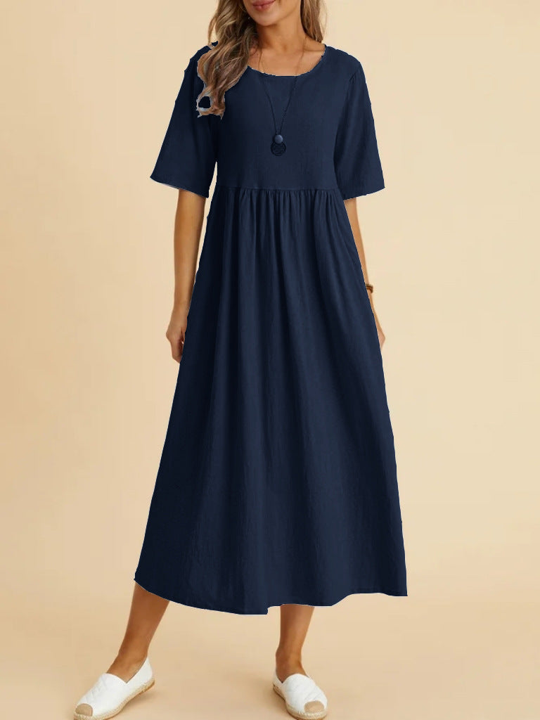 Women's Large Loose Cotton Linen Half Sleeve Dresses