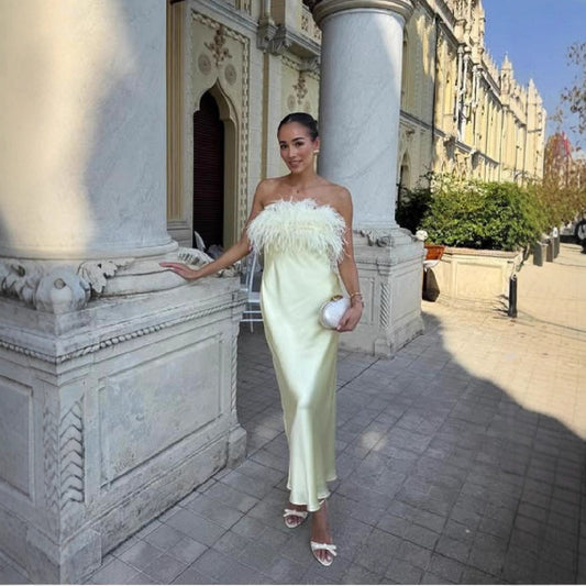 Women's Summer Elegant Feather Stitching Tube Dress Dresses