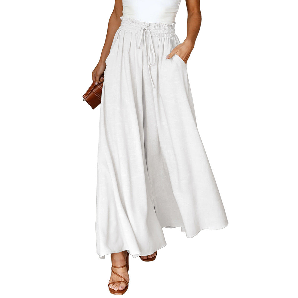 Women's Solid Color High Waist Drawstring Super Loose Flared Pants