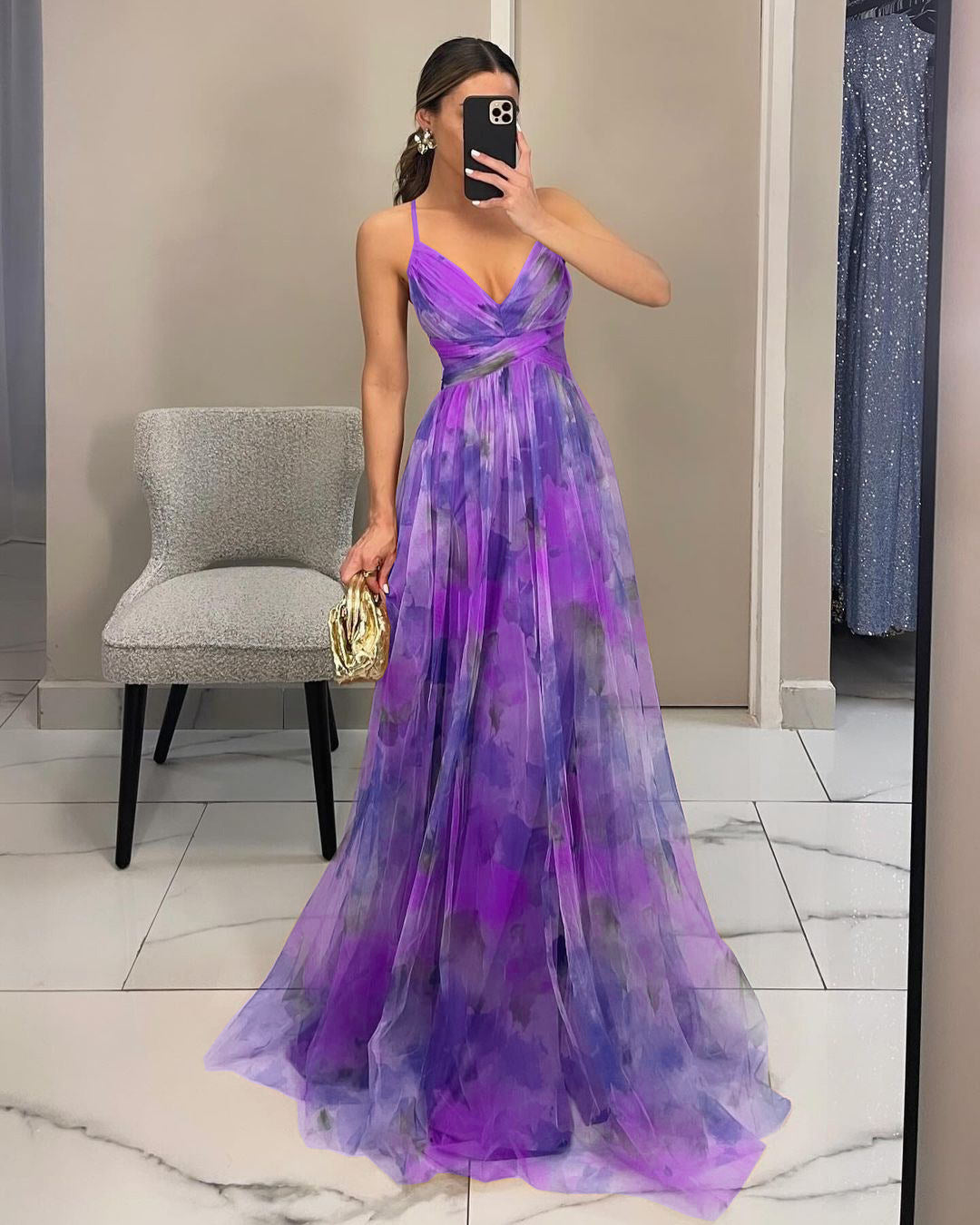 Mesh Printing Slip Dress Vacation Leisure Dresses