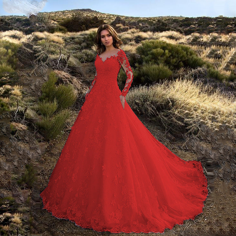 Women's Spring Long Sleeve Bridal Dress Formal Wedding Dresses