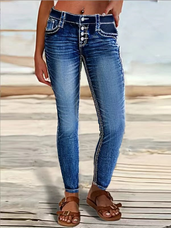 Women's Stretch Slimming Versatile Embroidered Skinny Jeans