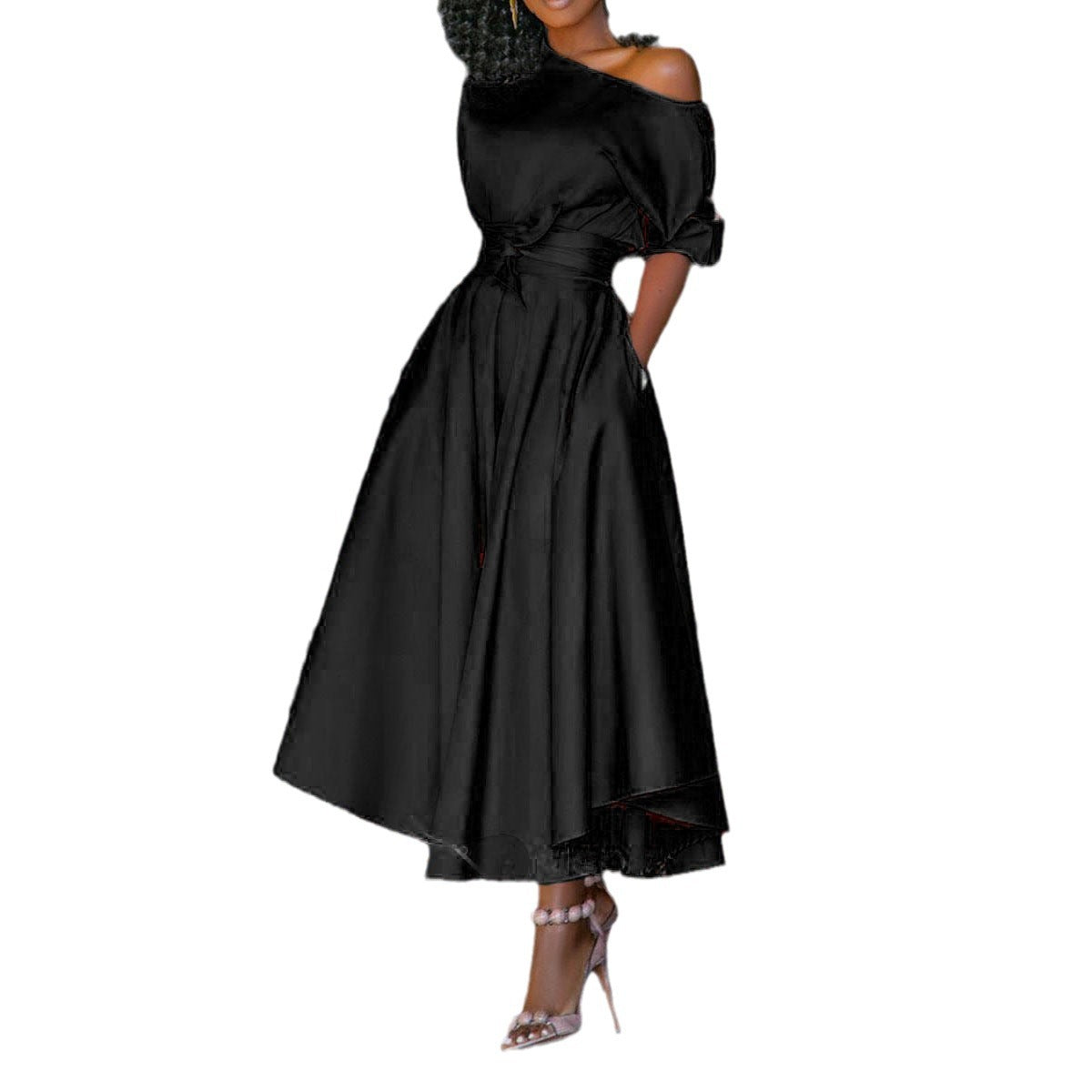 Women's Fashion Waist Slim Mid-length Dress Dresses