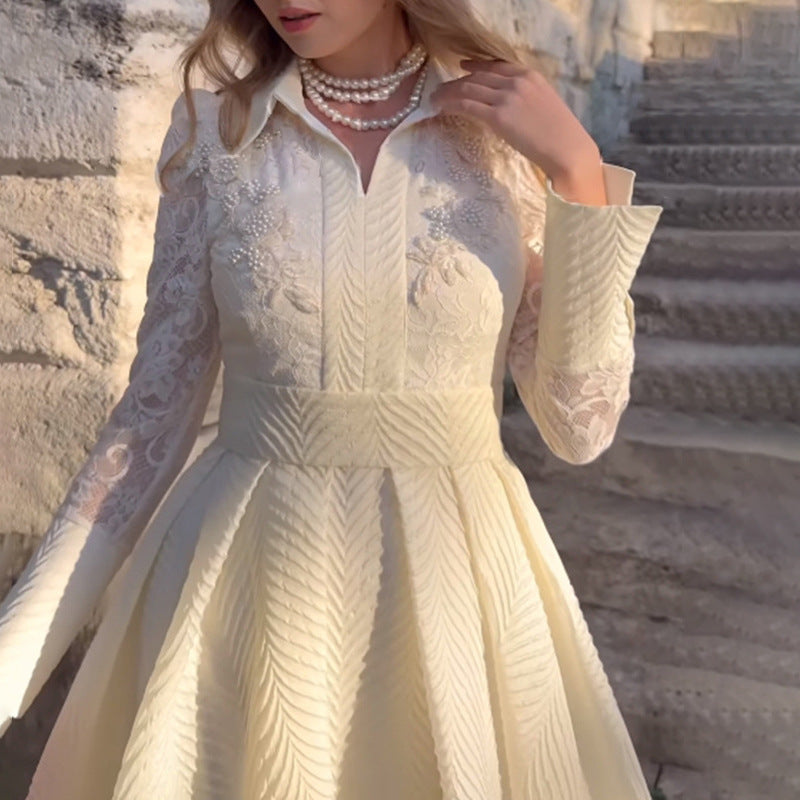Front Chest Flower Beads Lace Yarn Wedding Dresses