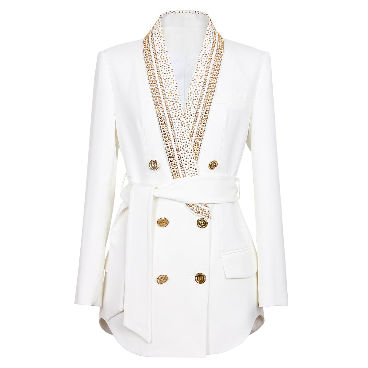 Women's Bronzing Sheet Belt Green Collar Mid-length Blazers