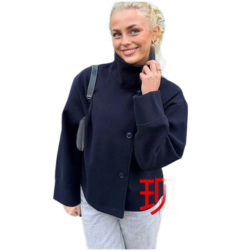 Women's Elegant Stand Collar Single Breasted Loose Coats