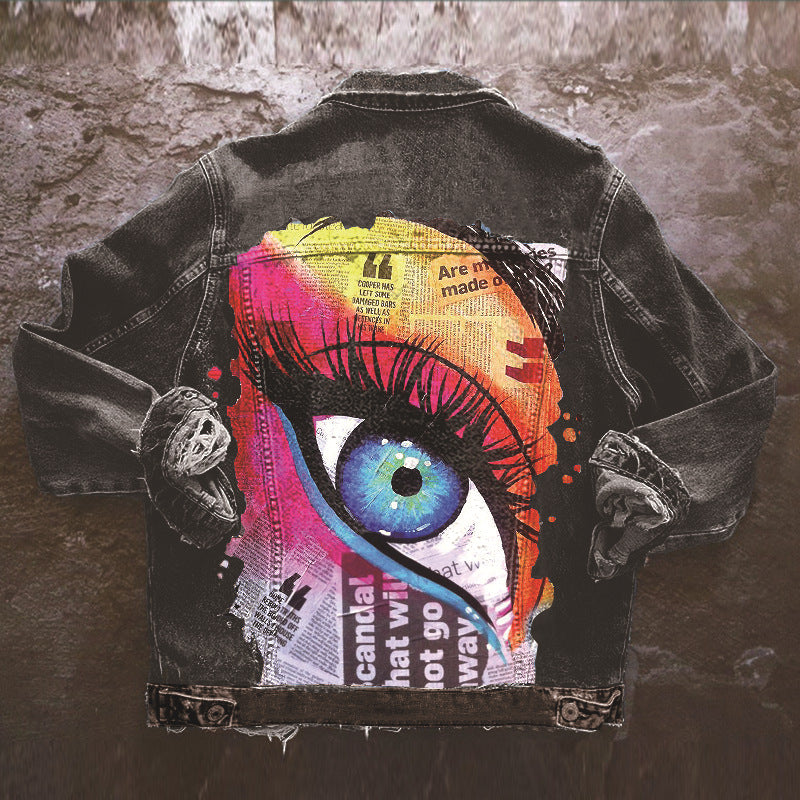 Women's Winter Denim Street Fashion Printed Jackets