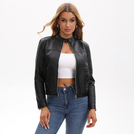 Women's Leisure Leather Fashion Street Stand Collar Jackets