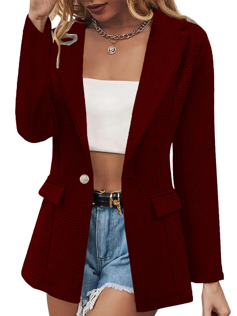 Women's Faux Pocket Casual Fashion Long Sleeve Solid Color Blazers
