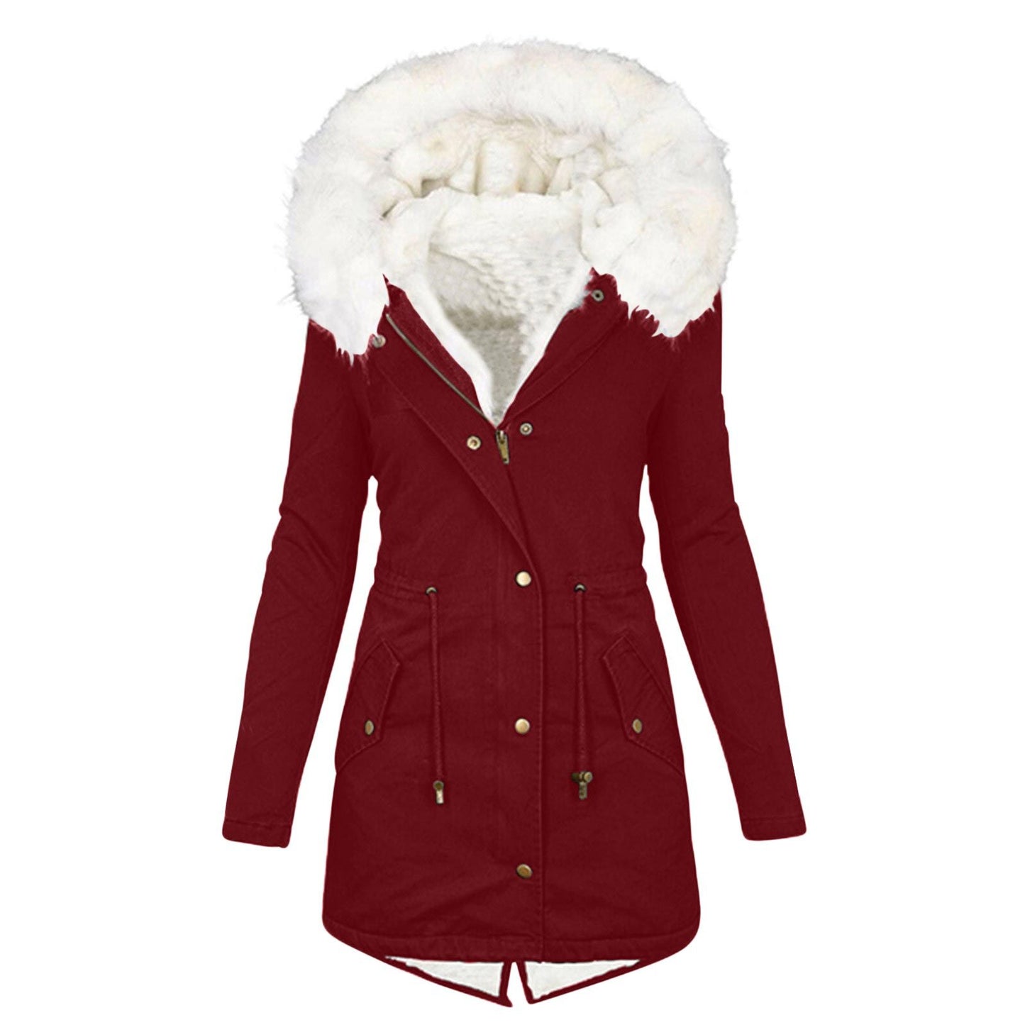 Women's Trench White Fur Collar Hood Warm Coats