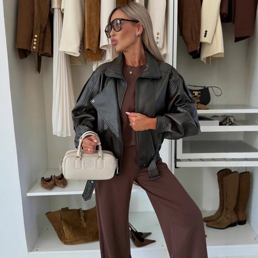 Women's New Russian Leather Vintage Zipper Jackets