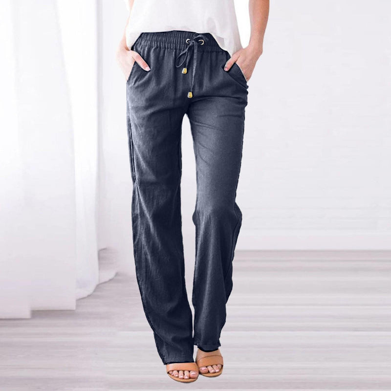 Women's Solid Color Cotton Linen Drawstring Loose Pants