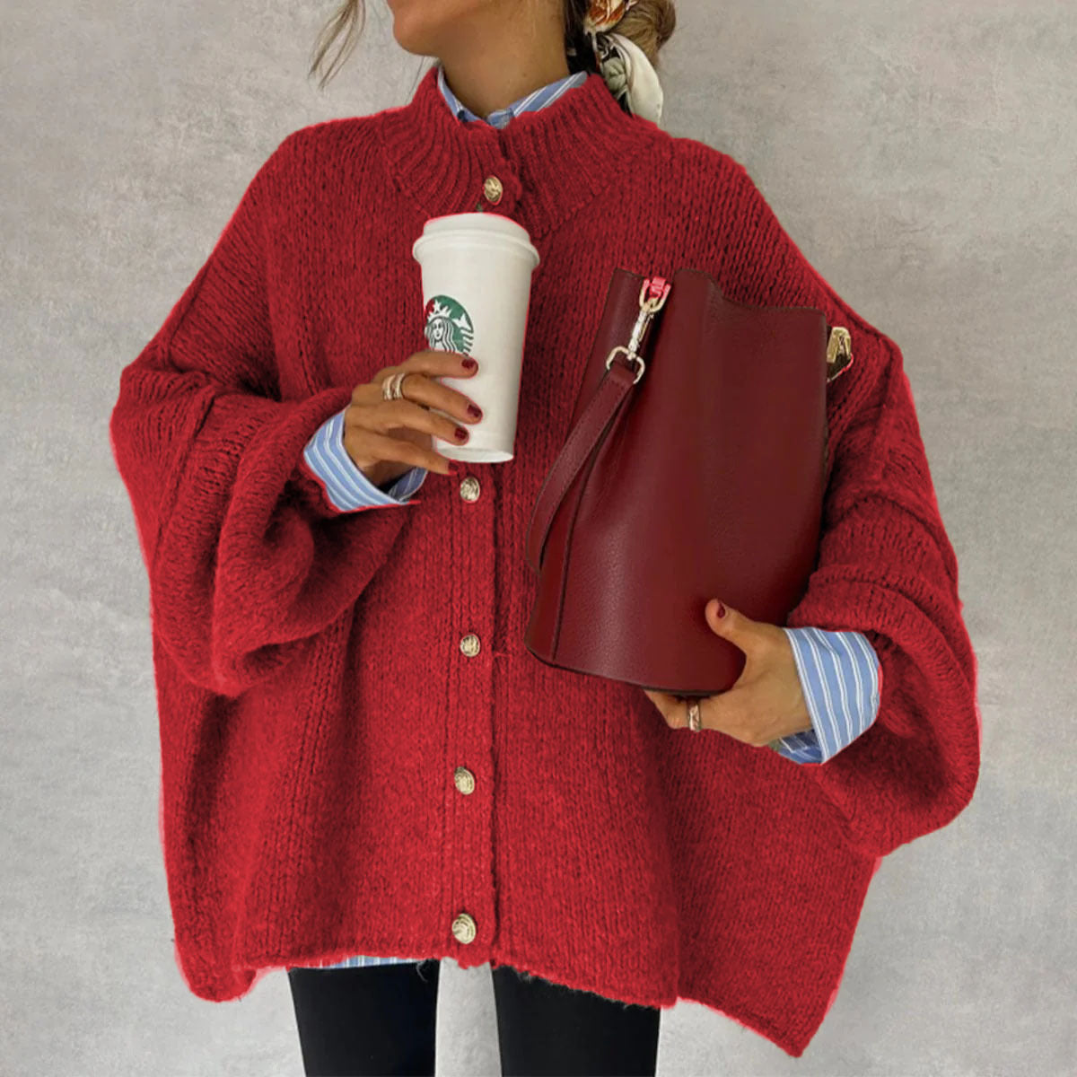 Solid Color Casual Style Button Large Cardigans