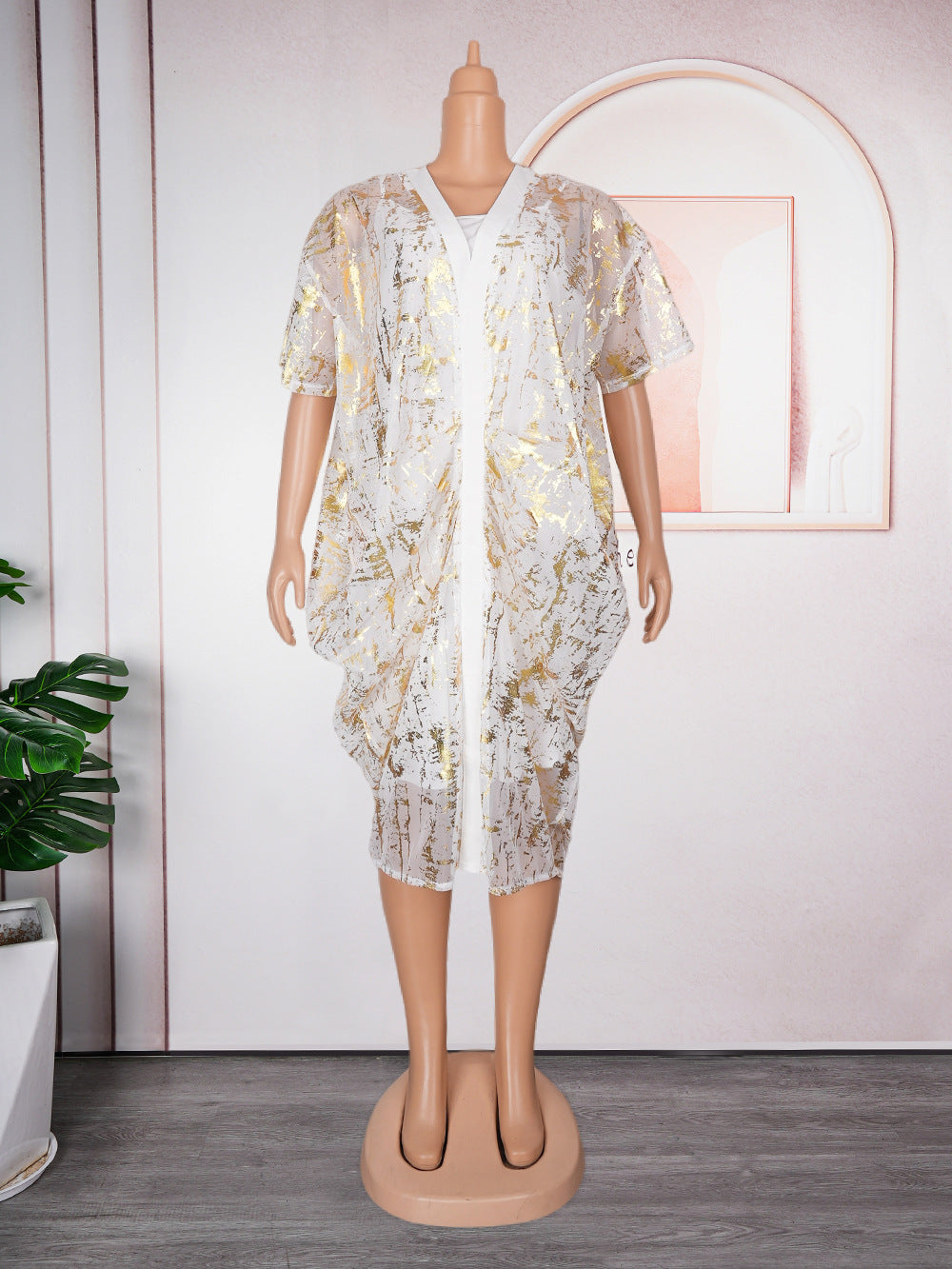 Women's Soft Grid Bronzing Dress Two-piece Sling Plus Size