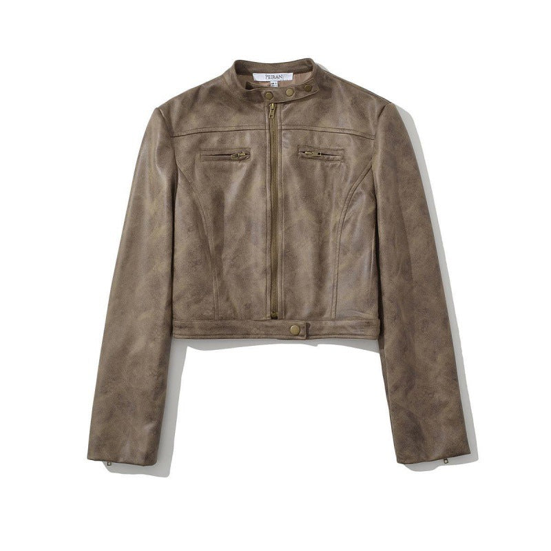 Women's Retro Hot Slim Stand Collar Faux Jackets