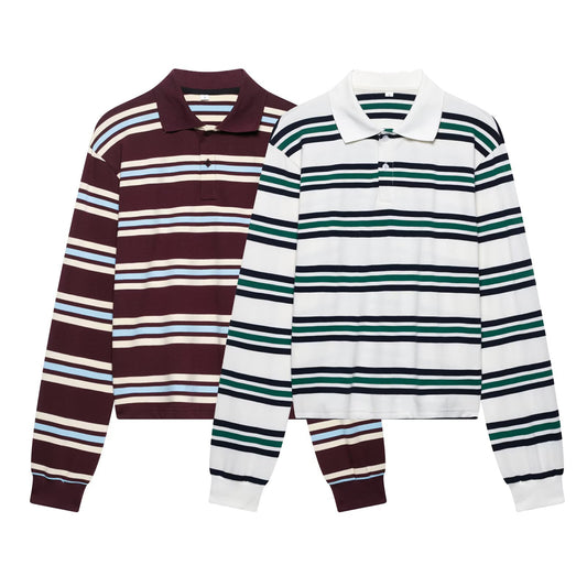 Women's Fashion Minimalist Preppy Style Striped Contrast Color Blouses