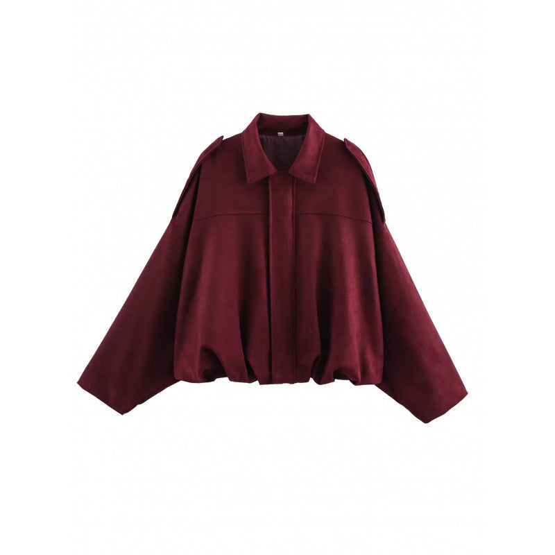 Women's Spring Suede Texture Lapel Bomber Jackets