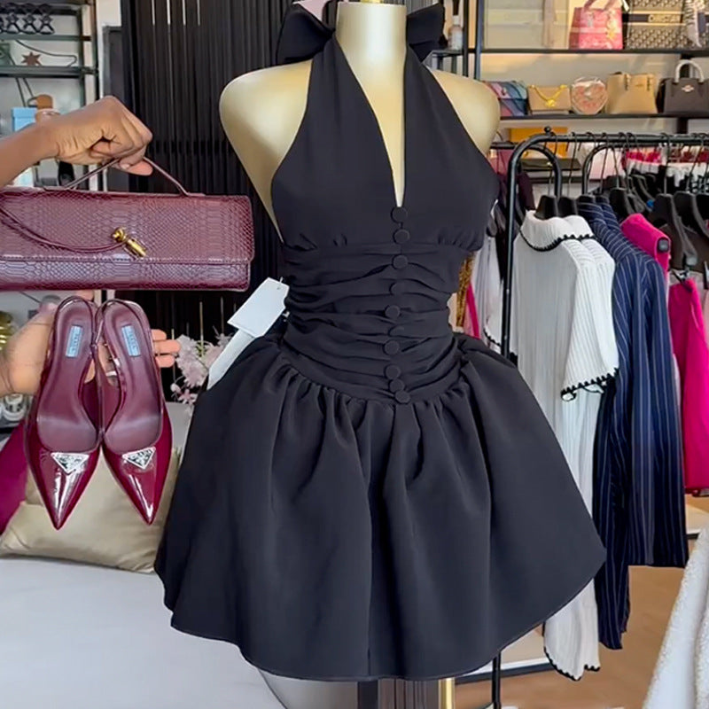 Women's Summer Temperament Halter Bow Backless High Dresses