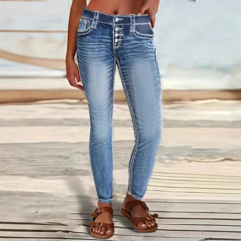Women's Stretch Slimming Versatile Embroidered Skinny Jeans