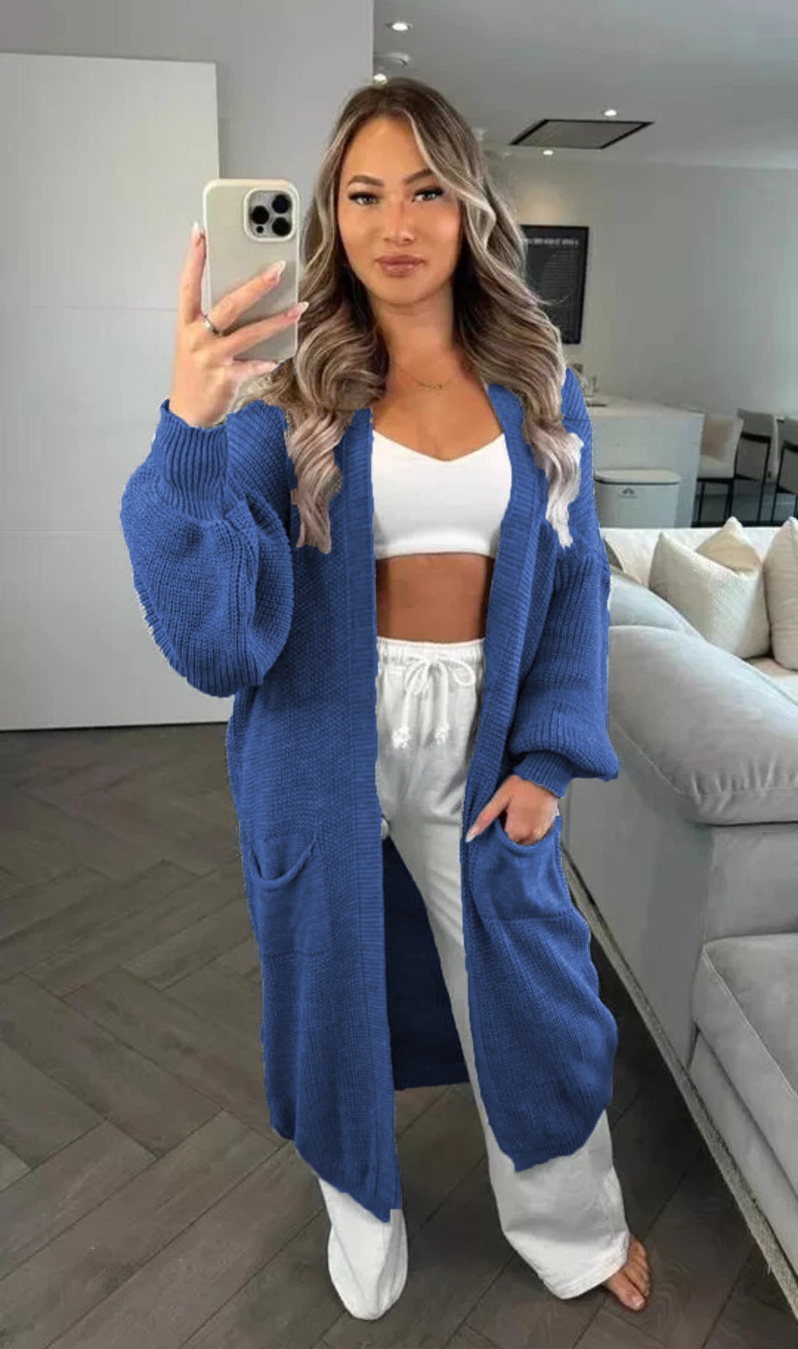 Women's Knitted Solid Color Loose Long Pocket Knitwear