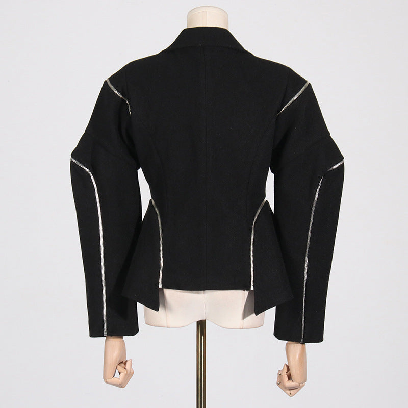 Women's Personality Trendy Style Zipper Design Irregular Blazers