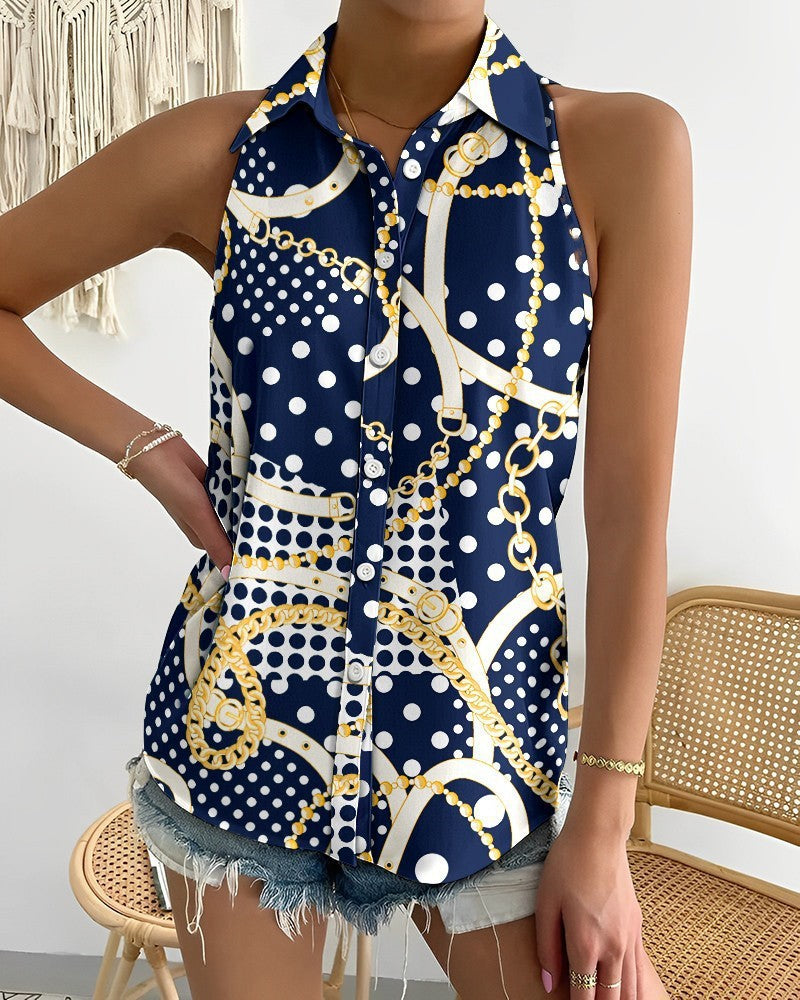 Women's Summer Casual Fashion Sleeveless Printed Shirt Blouses