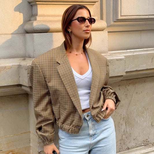 Women's Old Money Style Pattern Loose British Small Blazers