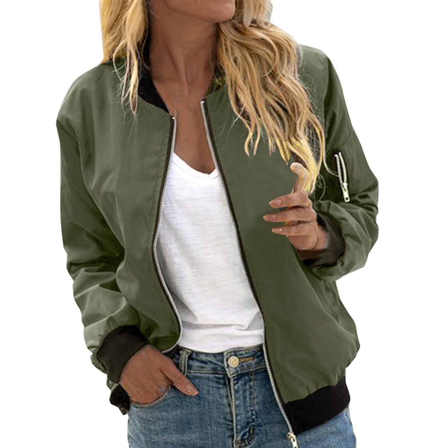 Women's Casual Spring Solid Color Fashion Zipper Jackets