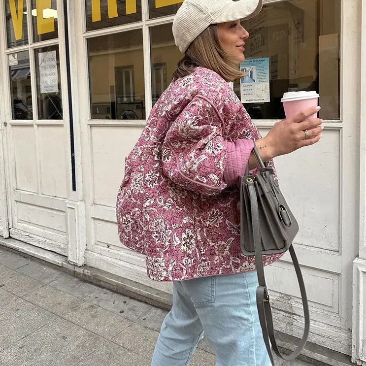 Women's Stylish Round Neck Flowers Print Jackets