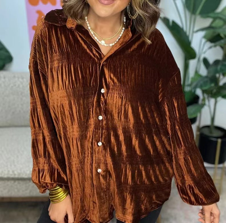 Women's Popular Veet Simple Loose Button Shirt Sweaters