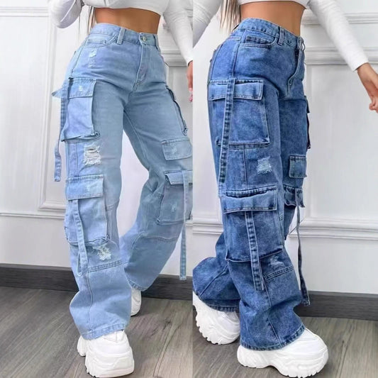 Fashionable Solid Color High Waist Leisure Jeans
