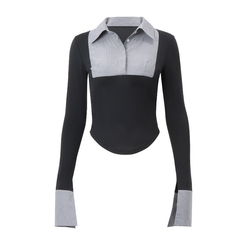Women's Collar Elegant Striped Contrast Color Slim Blouses