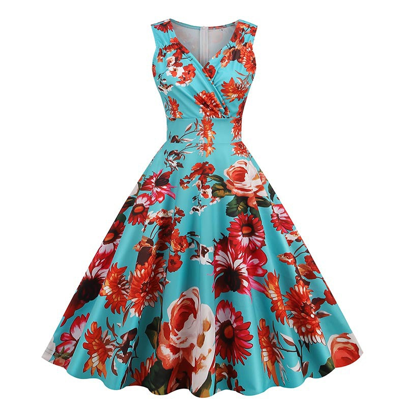 Women's Hepburn Style Vintage Printed Dress Dresses