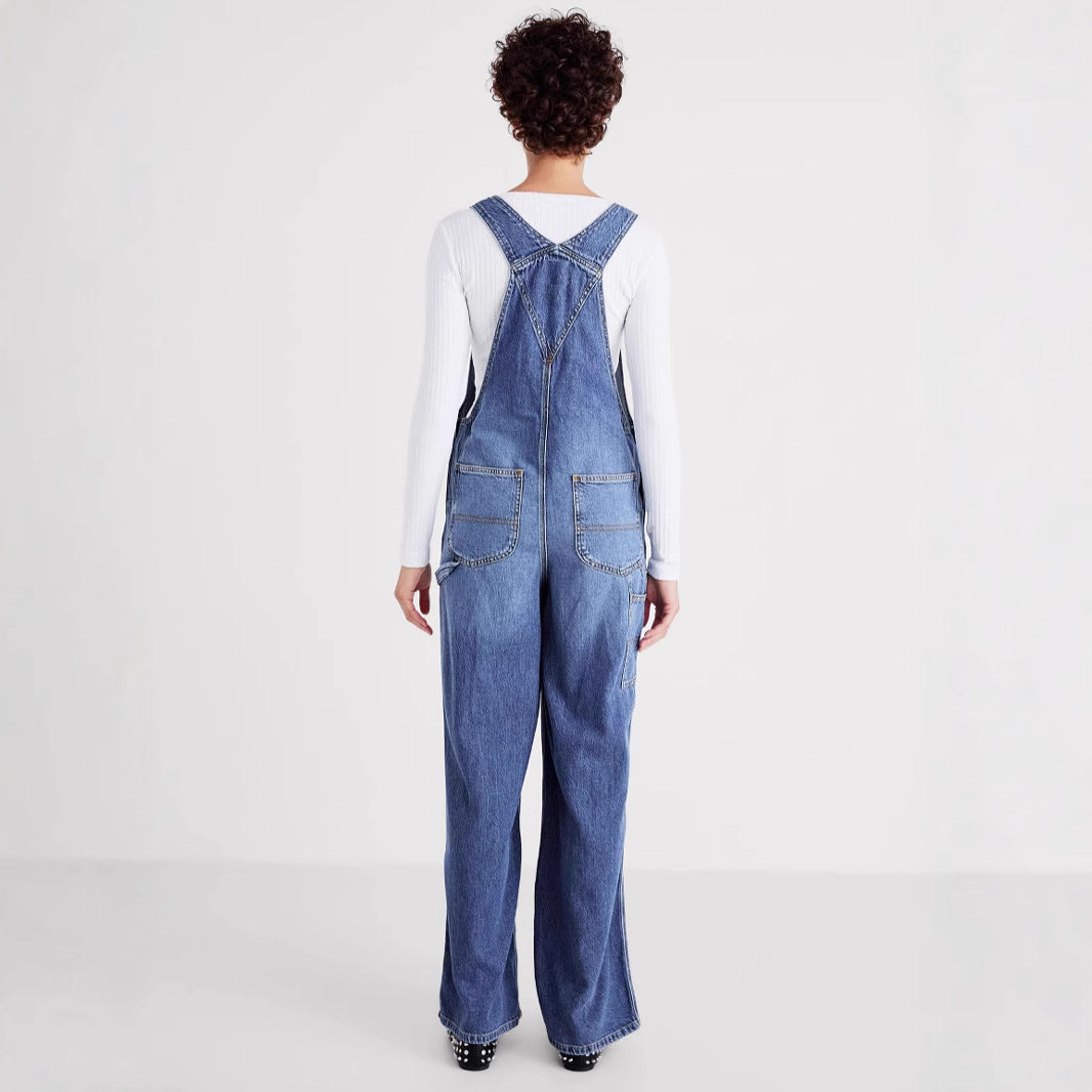 Women's Fashionable Casual Loose Denim Suspender Retro Jeans